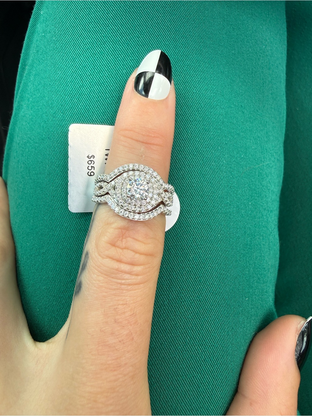 Moissanite Halo Engagement Ring Set - 925 Silver
